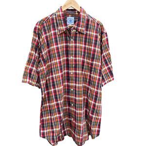 J. Press Madras Button Down Shirt Short Sleeve Cotton Plaid Preppy Men's Top XL
